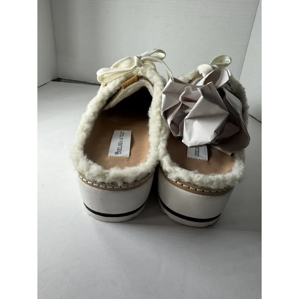 chelsea & violet ladies cozy faux shearling suede platform mule‎ 9 New W/O Box